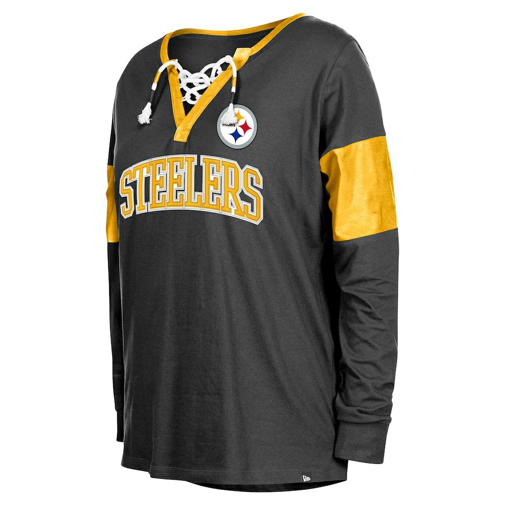 Women's Lace-Up Notch-Neck Long Sleeve T-Shirt - Pittsburgh Steelers T-shirts