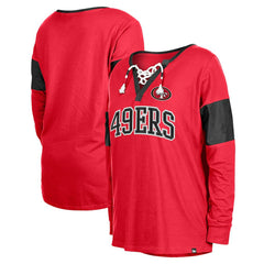 Women's Lace-Up Notch-Neck Long Sleeve T-Shirt - San Francisco 49ers T-shirts