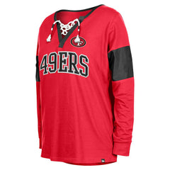 Women's Lace-Up Notch-Neck Long Sleeve T-Shirt - San Francisco 49ers T-shirts