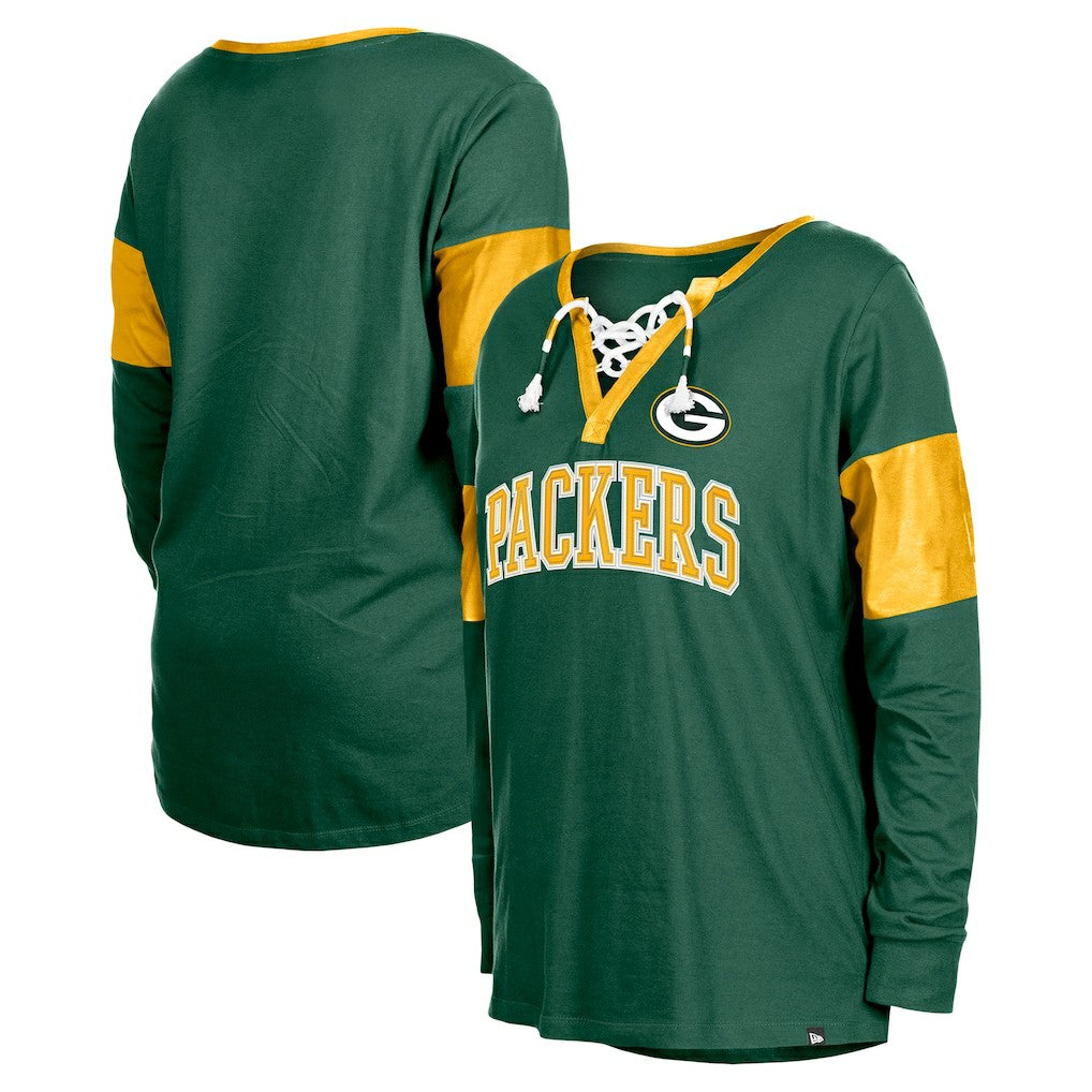 Women's Lace-Up Notch-Neck Long Sleeve T-Shirt - Green Bay Packers T-shirts