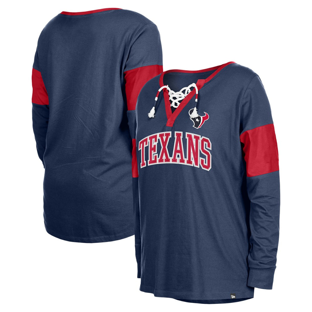 Women's Lace-Up Notch-Neck Long Sleeve T-Shirt - Houston Texans T-shirts