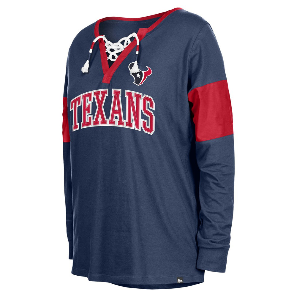 Women's Lace-Up Notch-Neck Long Sleeve T-Shirt - Houston Texans T-shirts
