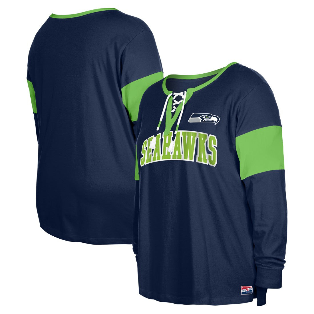 Women's Plus Size Lace-Up Notch Neck Long Sleeve T-Shirt  - Seattle Seahawks T-shirts