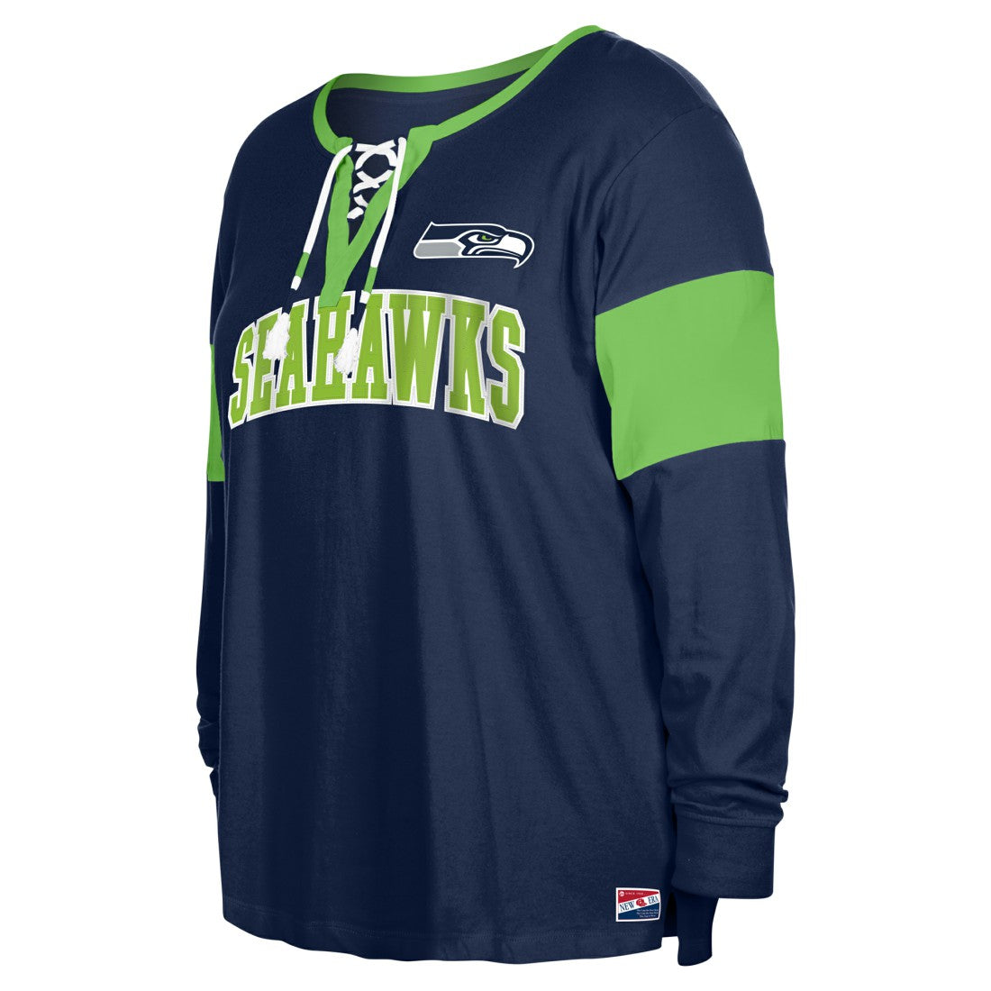 Women's Plus Size Lace-Up Notch Neck Long Sleeve T-Shirt  - Seattle Seahawks T-shirts