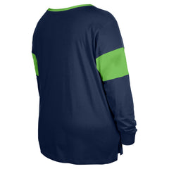 Women's Plus Size Lace-Up Notch Neck Long Sleeve T-Shirt  - Seattle Seahawks T-shirts