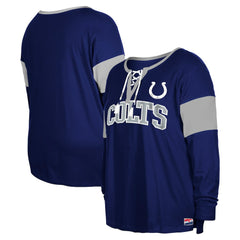 Women's Plus Size Lace-Up Notch Neck Long Sleeve T-Shirt  - Indianapolis Colts T-shirts
