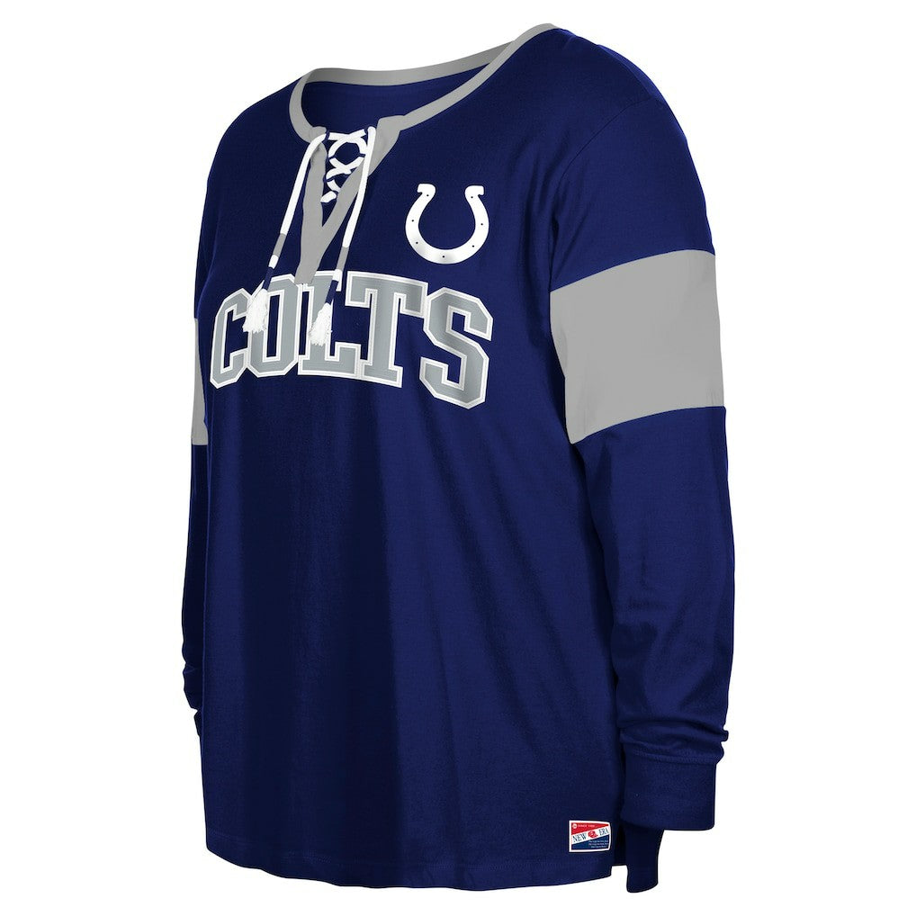 Women's Plus Size Lace-Up Notch Neck Long Sleeve T-Shirt  - Indianapolis Colts T-shirts