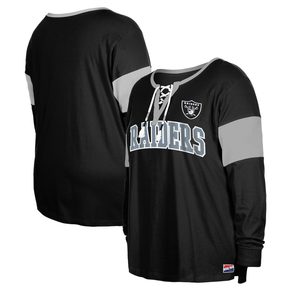 Women's Plus Size Lace-Up Notch Neck Long Sleeve T-Shirt  - Las Vegas Raiders T-shirts