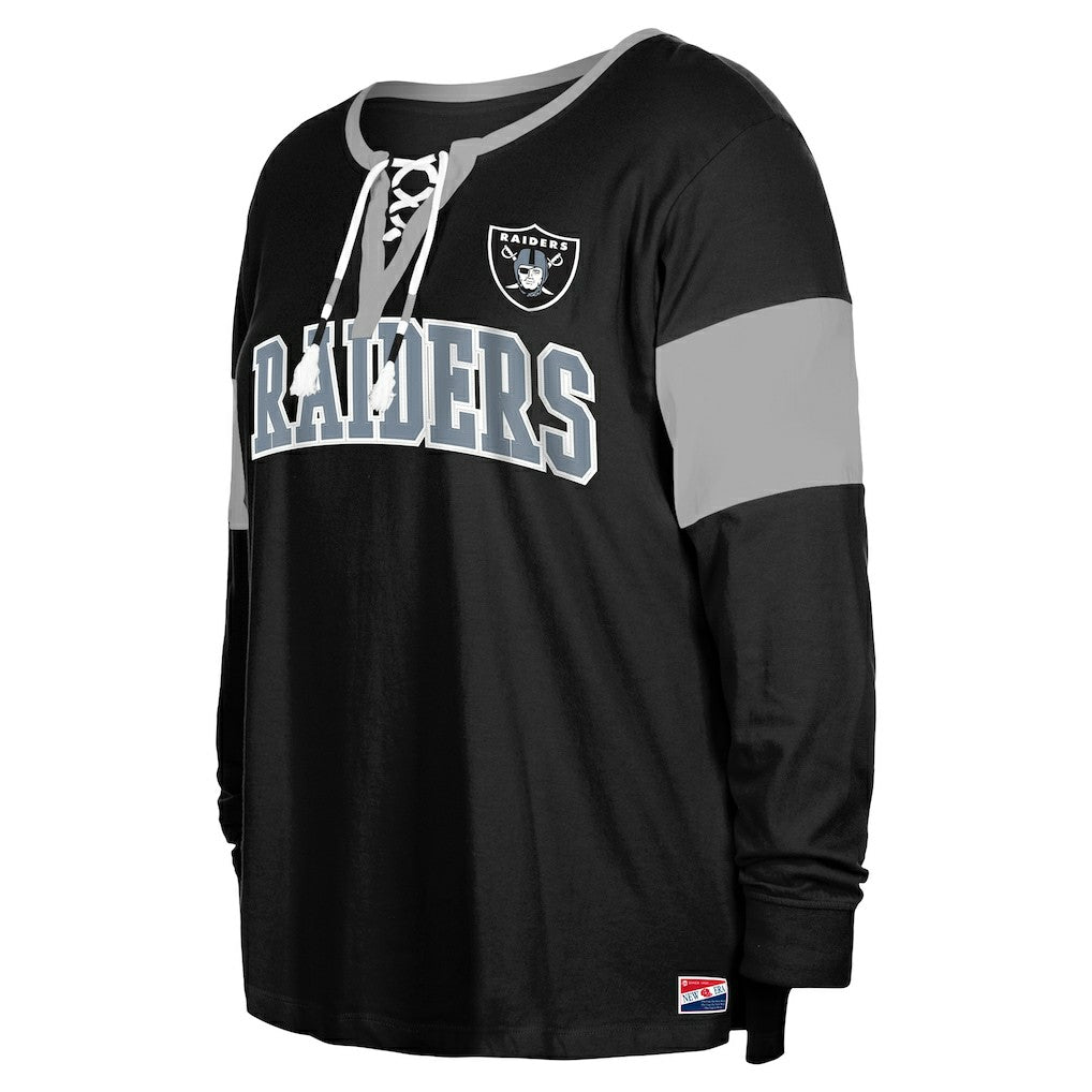 Women's Plus Size Lace-Up Notch Neck Long Sleeve T-Shirt  - Las Vegas Raiders T-shirts