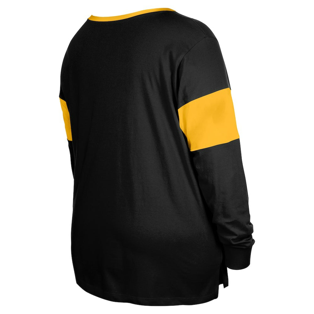 Women's Plus Size Lace-Up Notch Neck Long Sleeve T-Shirt  - Pittsburgh Steelers T-shirts