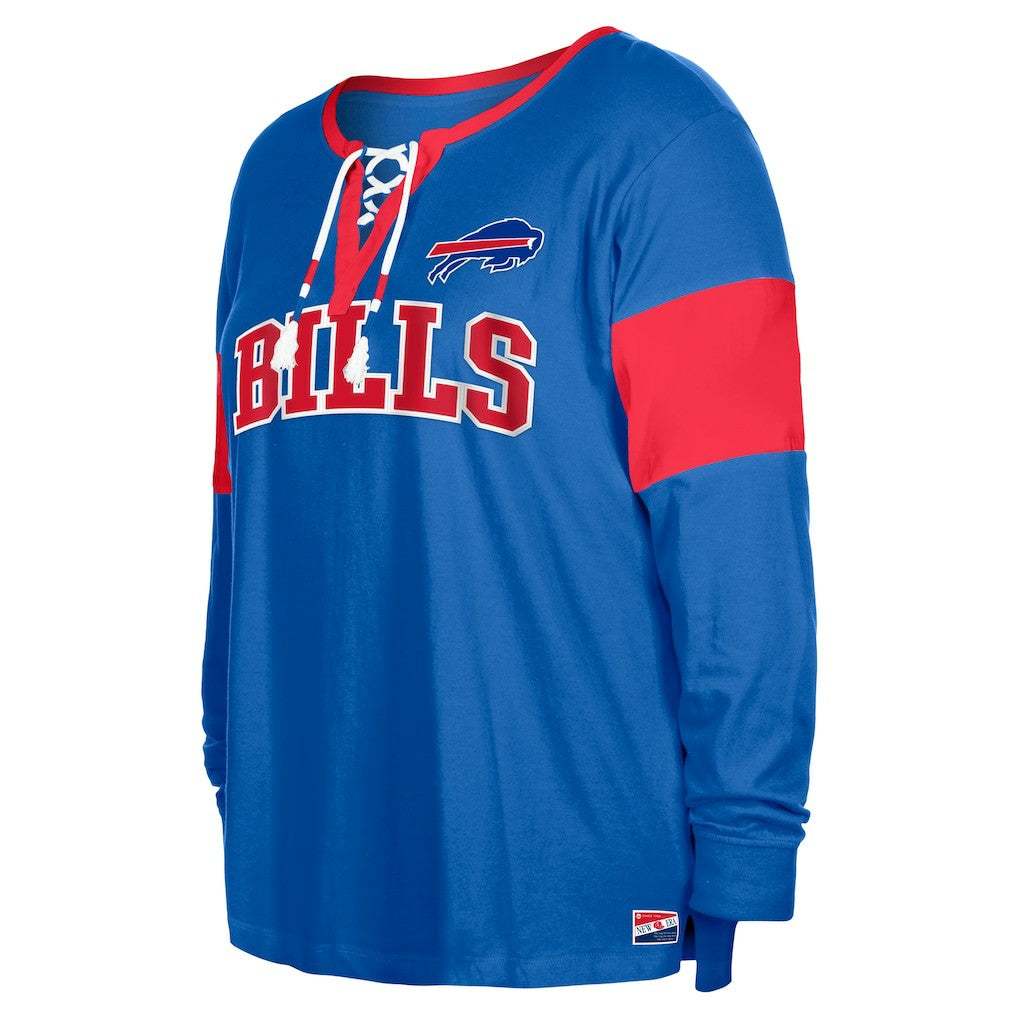 Women's Plus Size Lace-Up Notch Neck Long Sleeve T-Shirt  - Buffalo Bills T-shirts