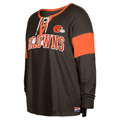 Women's Plus Size Lace-Up Notch Neck Long Sleeve T-Shirt  - Cleveland Browns T-shirts
