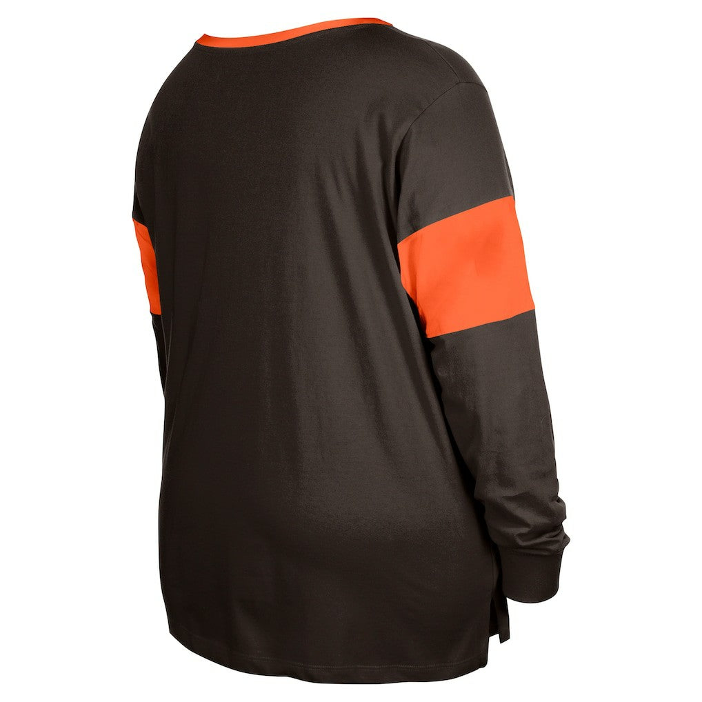 Women's Plus Size Lace-Up Notch Neck Long Sleeve T-Shirt  - Cleveland Browns T-shirts