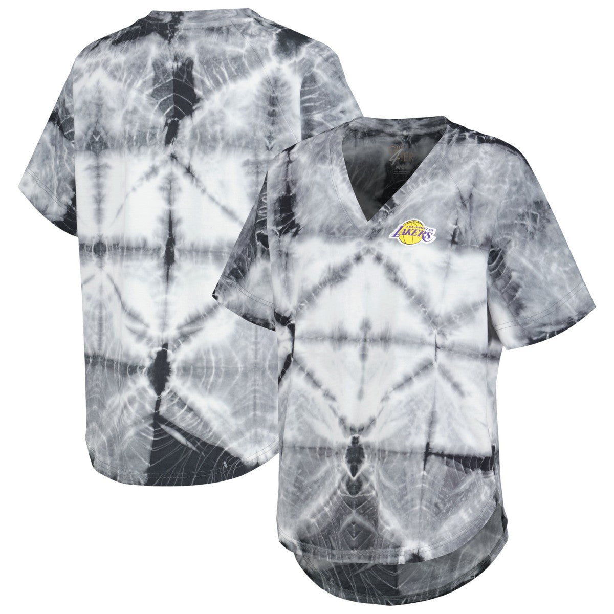 Los Angeles Lakers G-III 4Her by Carl Banks Women's Tournament Raglan Oversized Tie-Dye V-Neck T-Shirt