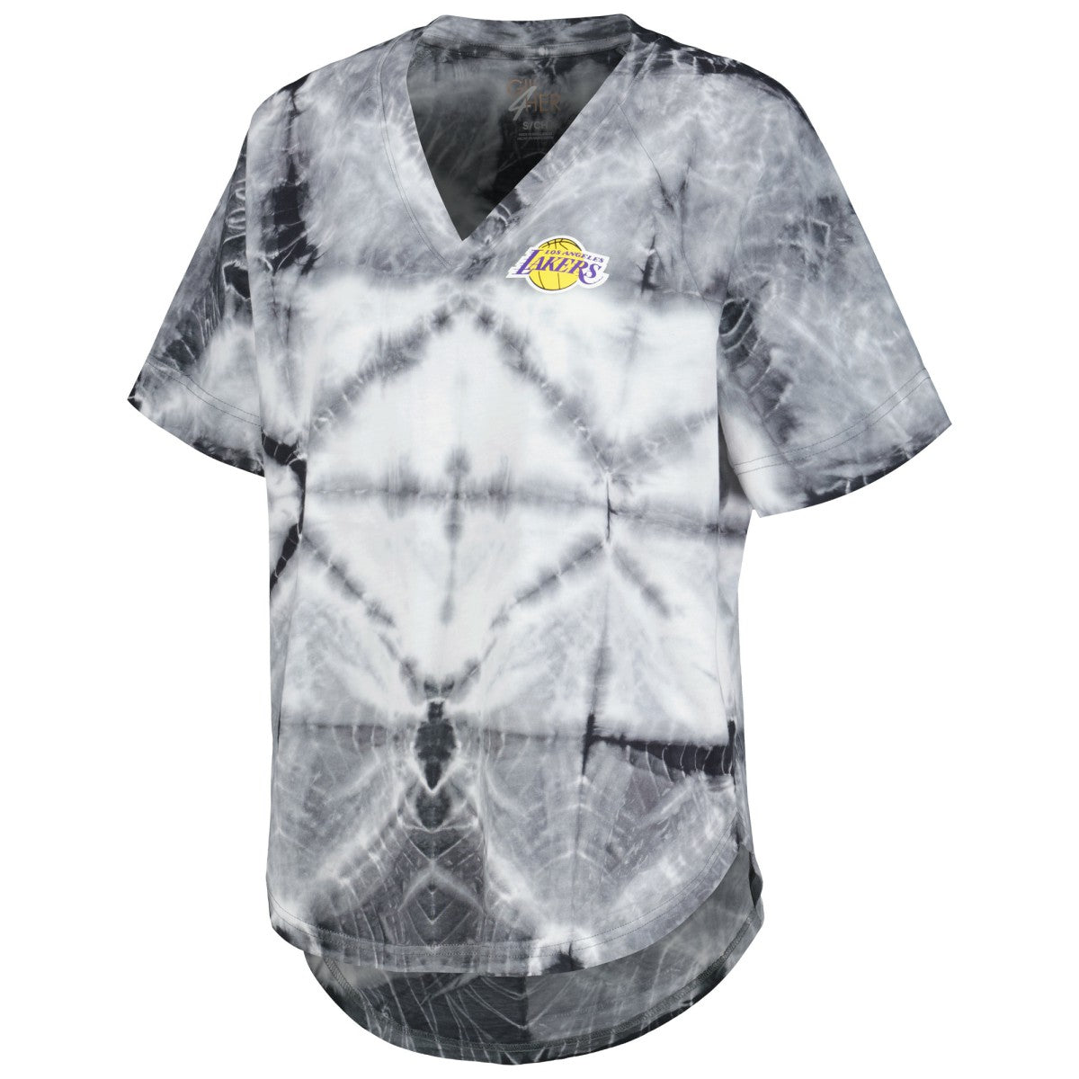 Los Angeles Lakers G-III 4Her by Carl Banks Women's Tournament Raglan Oversized Tie-Dye V-Neck T-Shirt
