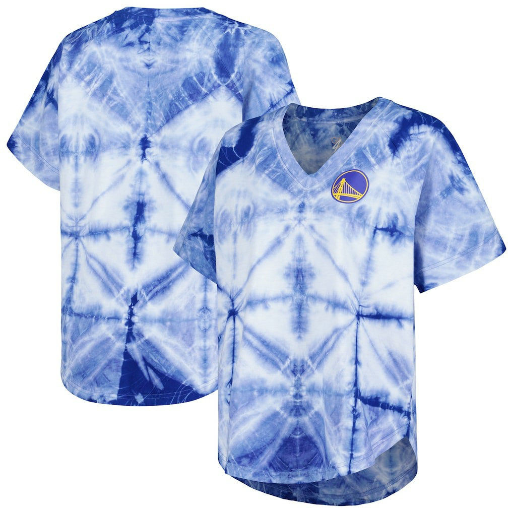 Golden State Warriors G-III 4Her by Carl Banks Women's Tournament Raglan Oversized Tie-Dye V-Neck T-Shirt sale