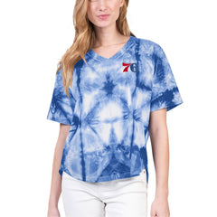 Philadelphia 76ers G-III 4Her by Carl Banks Women's Tournament Raglan Oversized Tie-Dye V-Neck T-Shirt