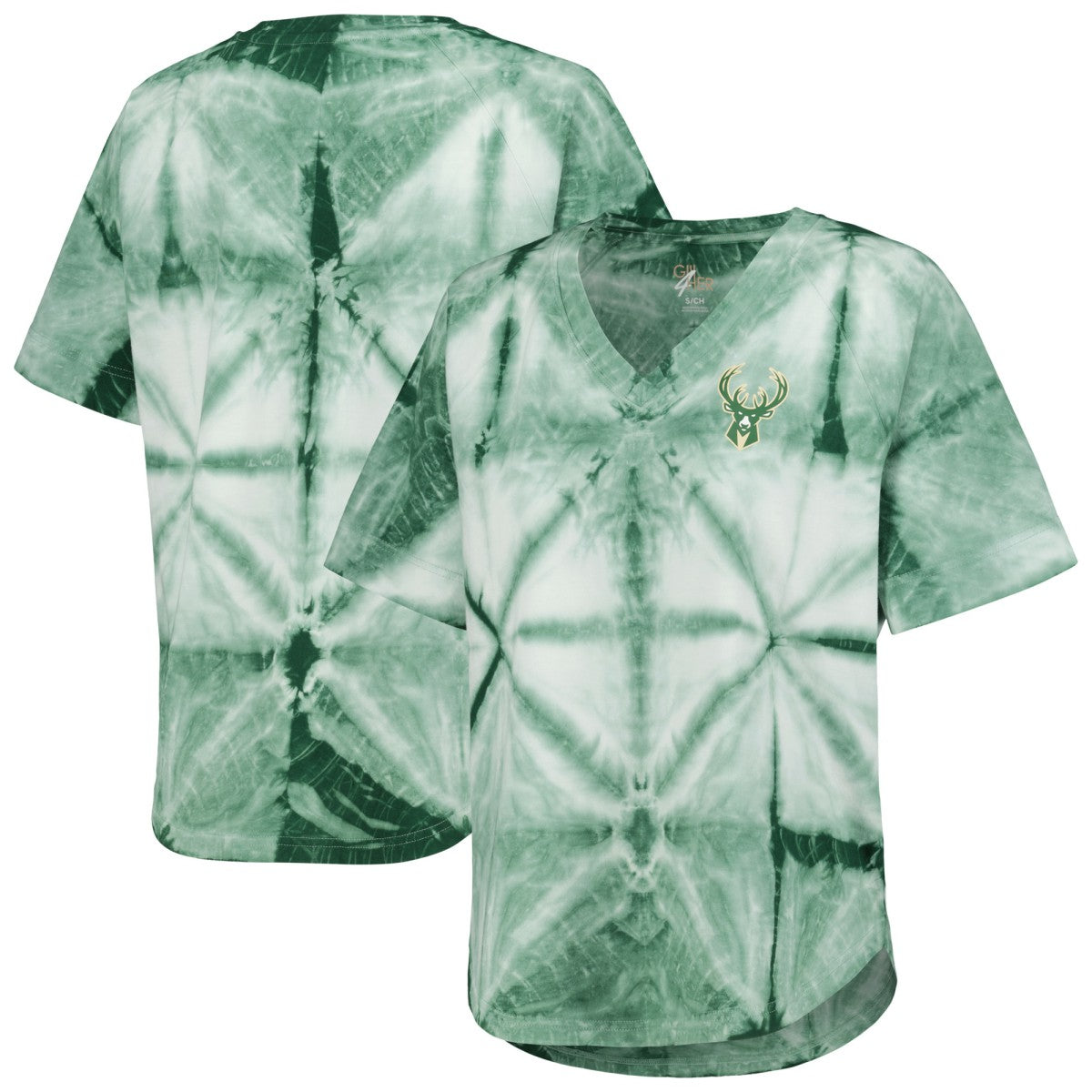 Milwaukee Bucks G-III 4Her by Carl Banks Women's Tournament Raglan Oversized Tie-Dye V-Neck T-Shirt