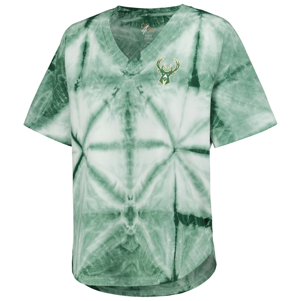 Milwaukee Bucks G-III 4Her by Carl Banks Women's Tournament Raglan Oversized Tie-Dye V-Neck T-Shirt