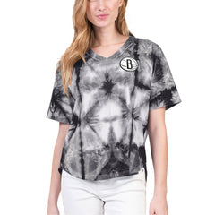 Brooklyn Nets G-III 4Her by Carl Banks Women's Tournament Raglan Oversized Tie-Dye V-Neck T-Shirt