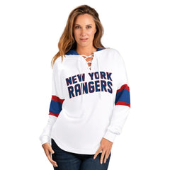 NHL New York Rangers G-III 4Her by Carl Banks Women's Goal Zone Long Sleeve Lace-Up Hoodie T-Shirt