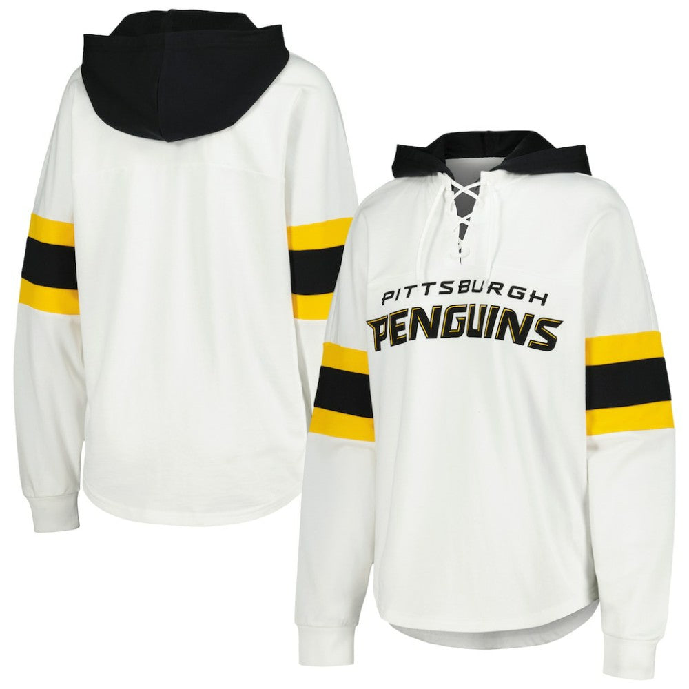 NHL Pittsburgh Penguins G-III 4Her by Carl Banks Women's Goal Zone Long Sleeve Lace-Up Hoodie T-Shirt