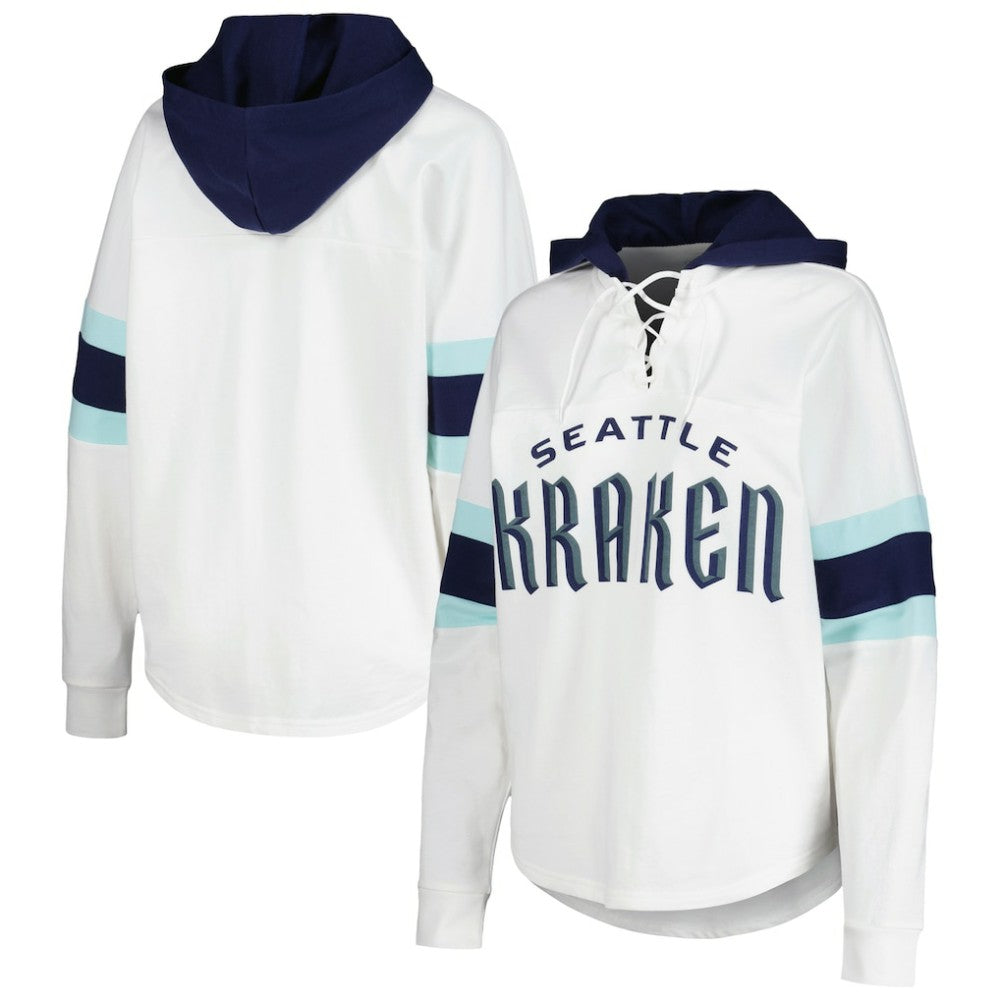 NHL Seattle Kraken G-III 4Her by Carl Banks Women's Goal Zone Long Sleeve Lace-Up Hoodie T-Shirt