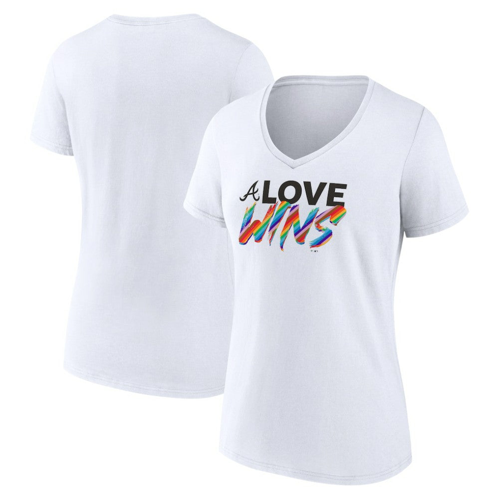 White Atlanta Braves Women's Love Wins V-Neck T-Shirt