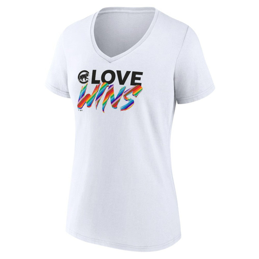 White Chicago Cubs Women's Love Wins V-Neck T-Shirt