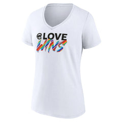 White Chicago Cubs Women's Love Wins V-Neck T-Shirt