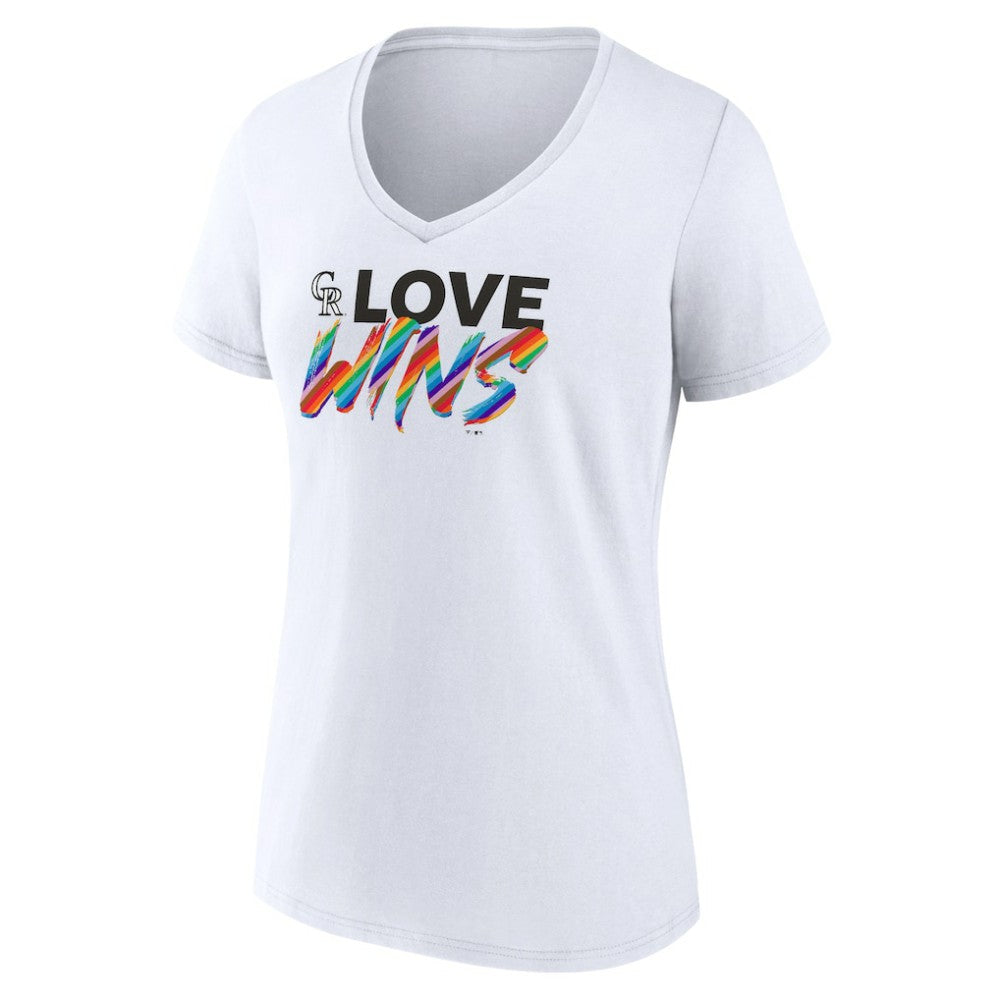 White Colorado Rockies Women's Love Wins V-Neck T-Shirt
