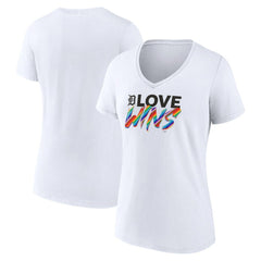 White Detroit Tigers Women's Love Wins V-Neck T-Shirt