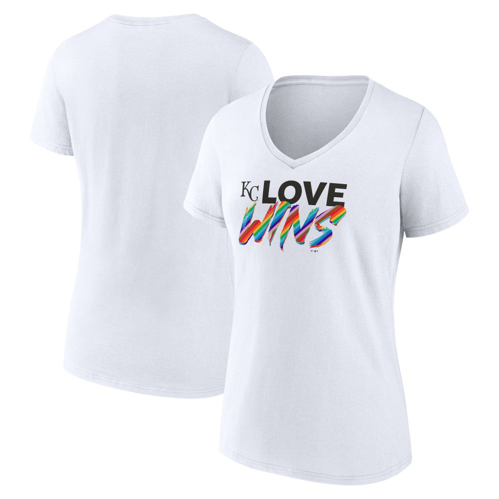 White Kansas City Royals Women's Love Wins V-Neck T-Shirt