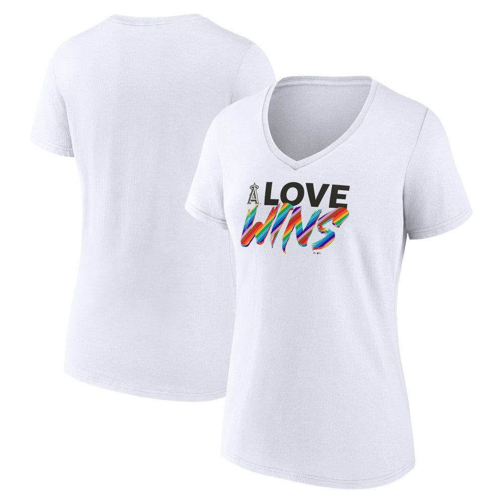 White Los Angeles Angels Women's Love Wins V-Neck T-Shirt