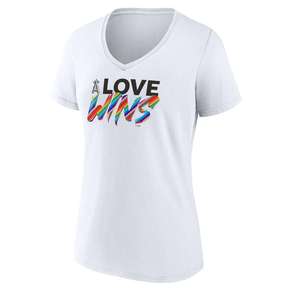 White Los Angeles Angels Women's Love Wins V-Neck T-Shirt