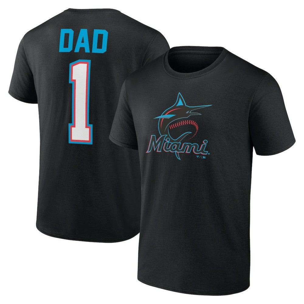 Black Miami Marlins Father's Day #1 Dad T-Shirt