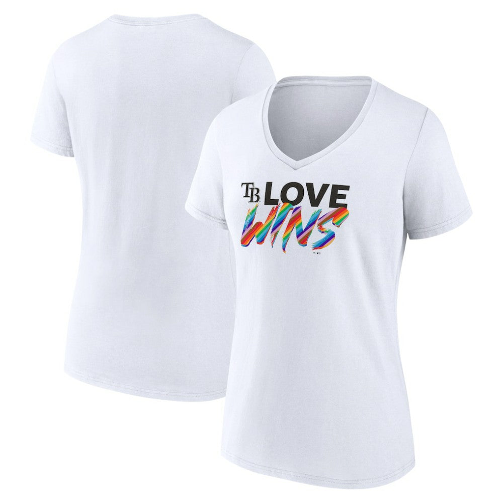 White Tampa Bay Rays Women's Love Wins V-Neck T-Shirt