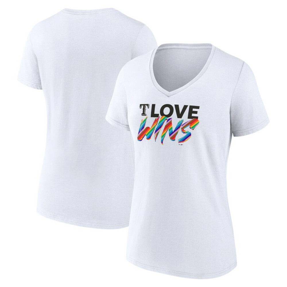 White Texas Rangers Women's Love Wins V-Neck T-Shirt