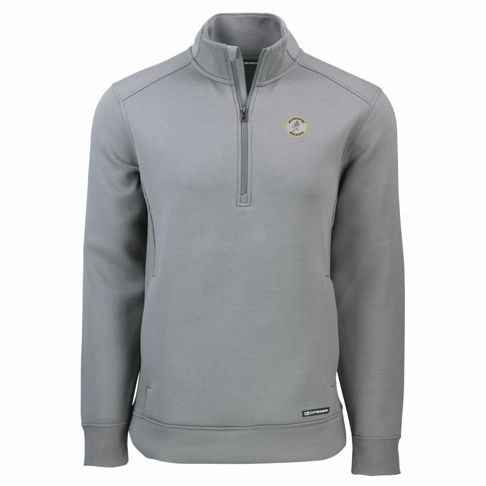 Gray Milwaukee Brewers Cutter & Buck Cooperstown Collection Roam Eco Recycled Quarter-Zip Pullover