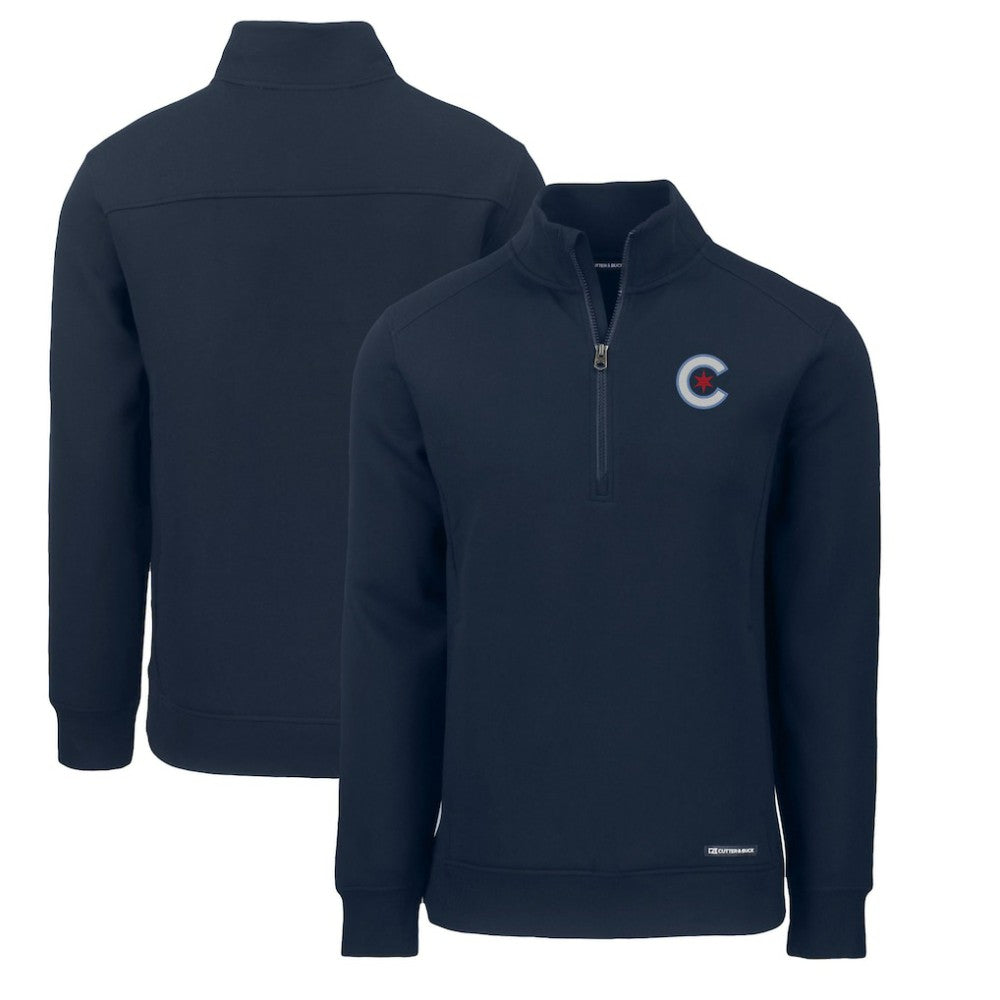 Navy Chicago Cubs Cutter & Buck City Connect Roam Eco Recycled Quarter-Zip Pullover