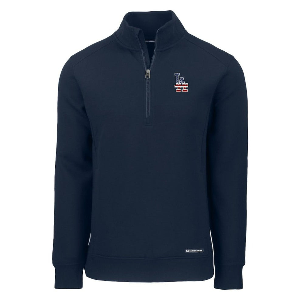 Navy Los Angeles Dodgers Cutter & Buck Americana Roam Eco Recycled Quarter-Zip Sweatshirt