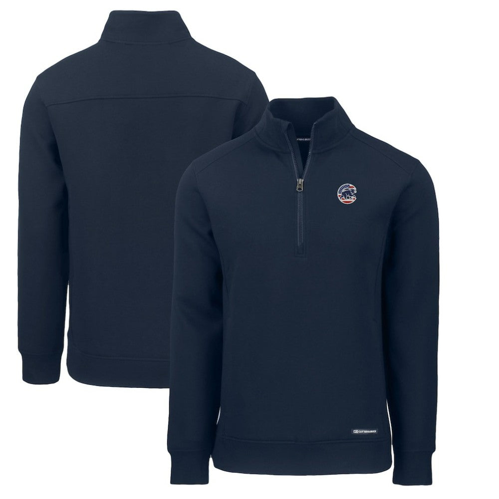 Navy Chicago Cubs Cutter & Buck Americana Roam Eco Recycled Quarter-Zip Sweatshirt