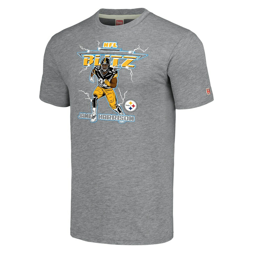 James Harrison  Homage Unisex NFL Blitz Retired Player Tri-Blend T-Shirt - Pittsburgh Steelers T-shirts