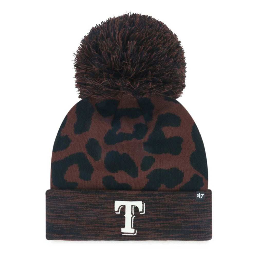 Brown Texas Rangers '47 Women's Rosette Cuffed Knit Hat with Pom