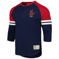 Navy St. Louis Cardinals Mitchell & Ness Cooperstown Collection Legendary Raglan Slub Henley Three-Quarter Sleeve T-Shirt