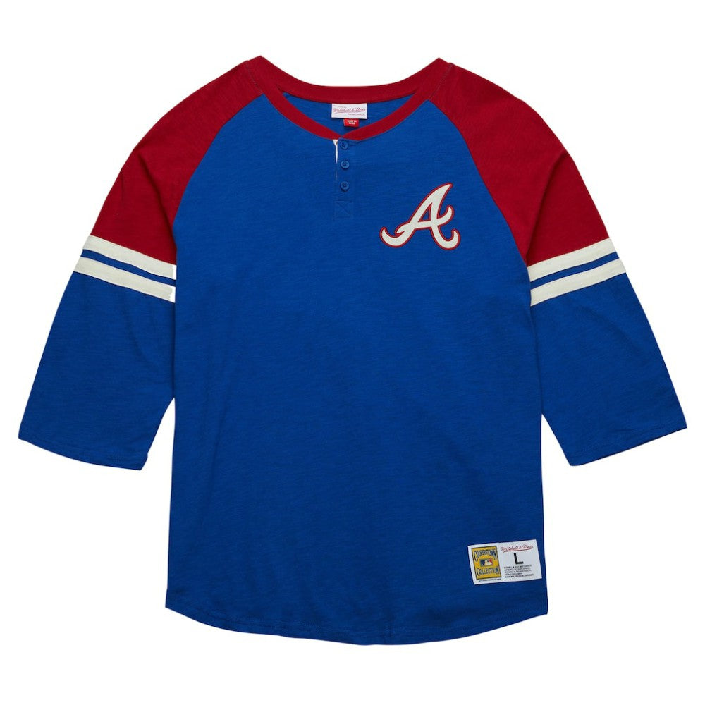 Royal Atlanta Braves Mitchell & Ness Cooperstown Collection Legendary Raglan Slub Henley 3/4-Sleeve T-Shirt