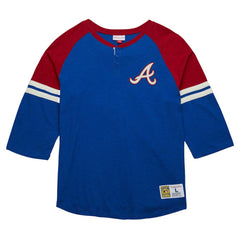 Royal Atlanta Braves Mitchell & Ness Cooperstown Collection Legendary Raglan Slub Henley 3/4-Sleeve T-Shirt