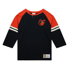 Black Baltimore Orioles Mitchell & Ness Cooperstown Collection Legendary Raglan Slub Henley 3/4-Sleeve T-Shirt