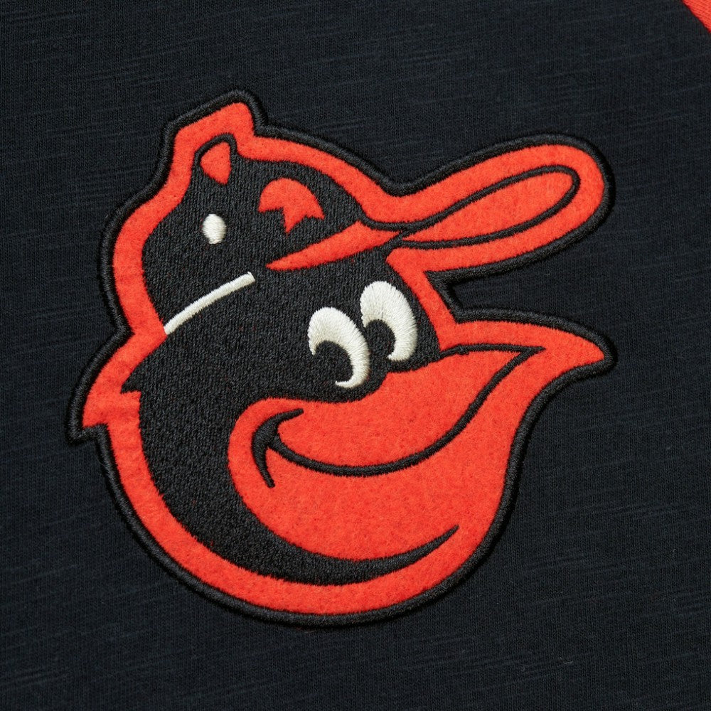 Black Baltimore Orioles Mitchell & Ness Cooperstown Collection Legendary Raglan Slub Henley 3/4-Sleeve T-Shirt
