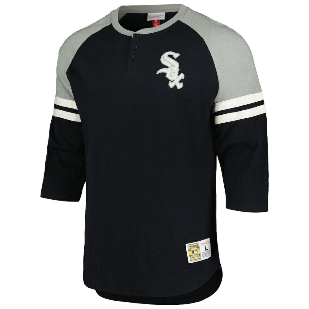 Black Chicago White Sox Mitchell & Ness Cooperstown Collection Legendary Raglan Slub Henley 3/4-Sleeve T-Shirt